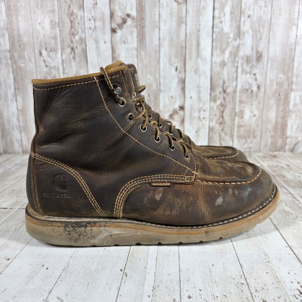 Carhartt Mens Brown Waterproof Wedge Sole Moc Toe Work Boots CMW6095 Size 10